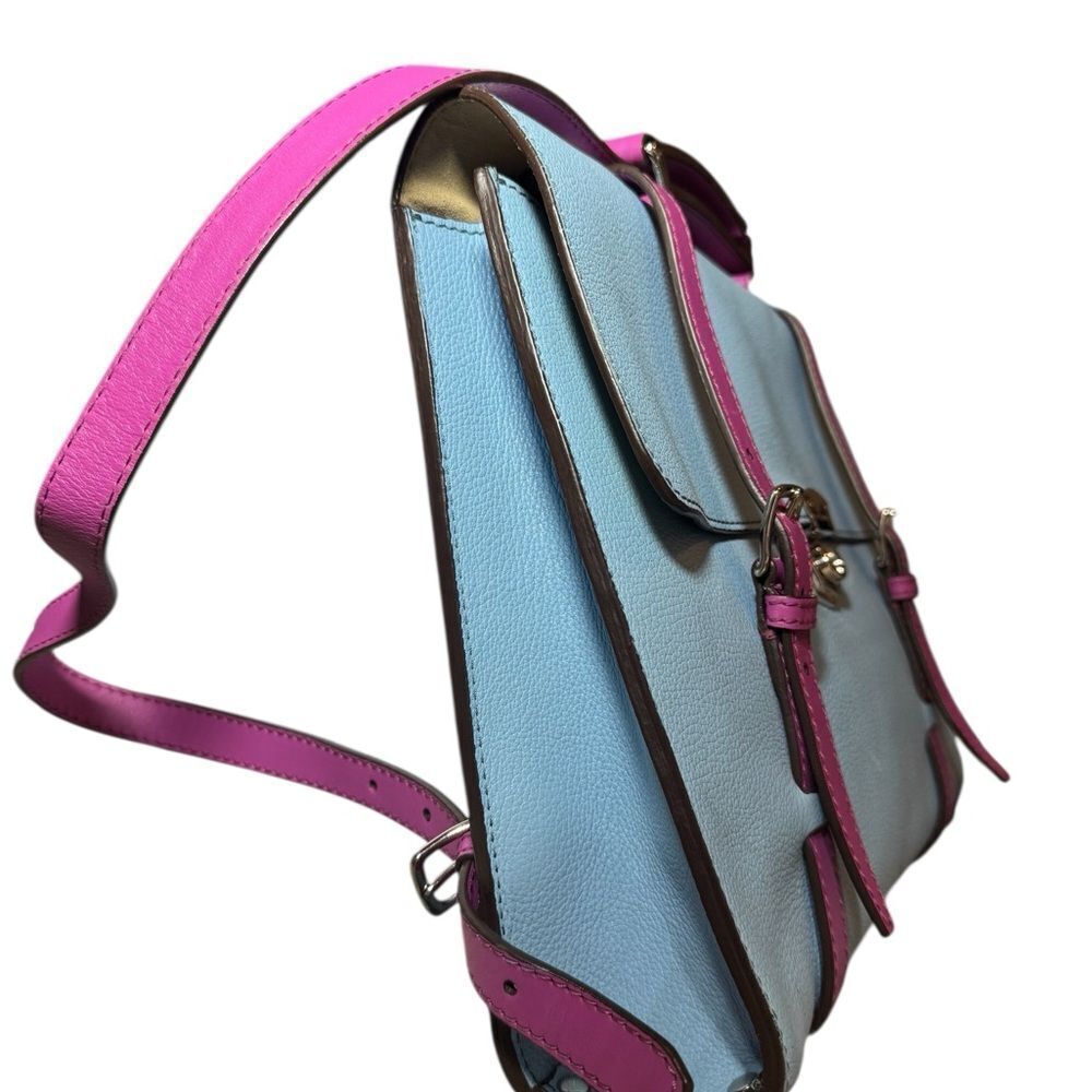 DOLCE & GABBANA Blue Leather Briefcase Backpack Top Handle Satchel Fuchsia Strap - Picture 5 of 16